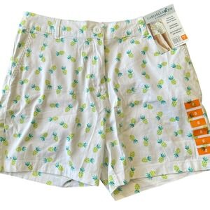 Caribbean Joe Shorts Womens White Pineapple Print Size 8 Zip Fly Comfort Stretch